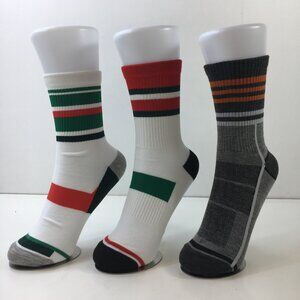 Womens Crew Socks Set 3 Stripes Colorblock Green White Red Orange Gray